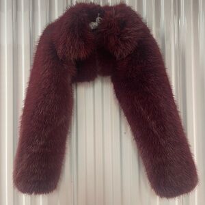 AKIRA Lela Ultra Crop Faux Fur Burgundy Size S